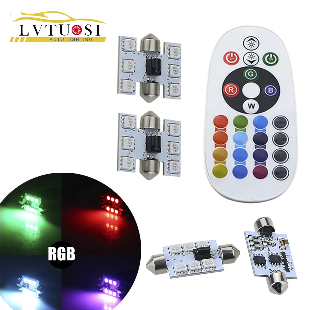 LVTUSI 2 шт светодиодный T10 RGB 6 SMD 16 Цвет RGB Изменение светодиодный салона Чтение свет с удаленным Управление лампы Авто быть
