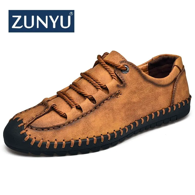 Мужские Винтажные мокасины ручной работы ZUNYU стильные кожаные весенние