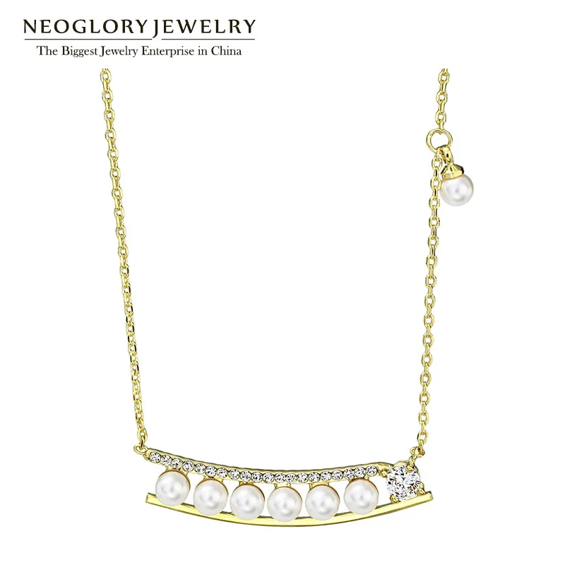 Neoglory имитация жемчуга бусы чокер с цепочкой Заявление ожерелья для женщин