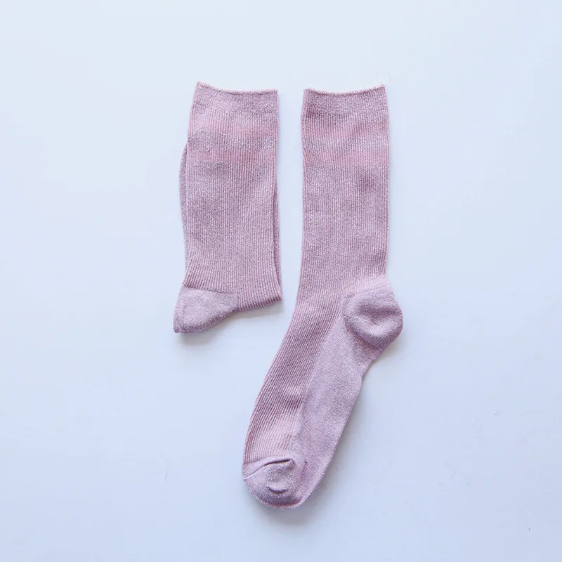 pink Спортивные стильные полосатые блестящие женские хлопковые носки осенние однотонные блестящие смешные короткие носки женские хипстерские Повседневные носки художественные мягкие носки Meias - Цвет: pink