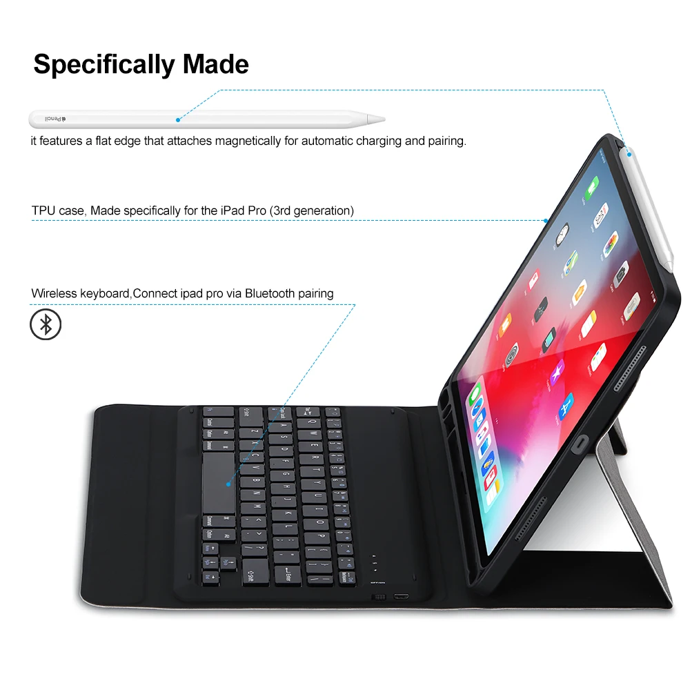Bluetooth клавиатура чехол для iPad Pro 12,9 Авто Режим сна/пробуждения умный защитный чехол для Apple iPad Pro 11 дюймов Coque