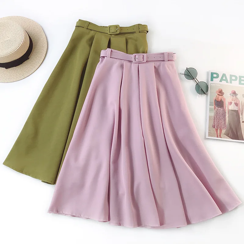 Летняя новая Женская Офисная шифоновая юбка с поясом высокой талией тонкая