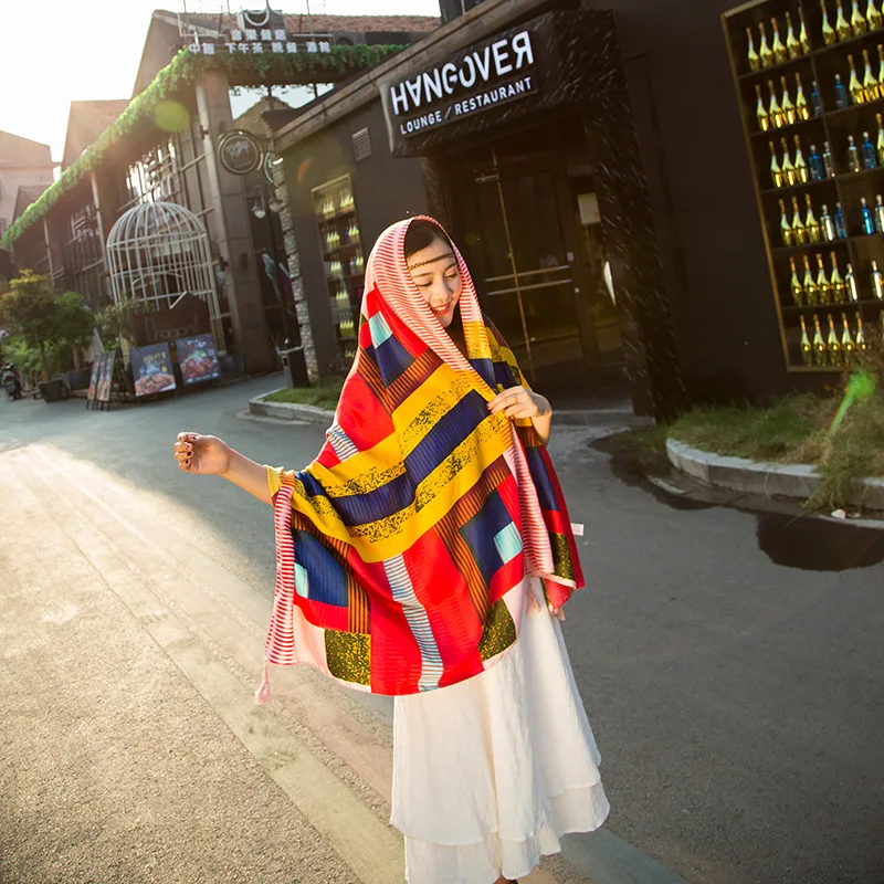 Женская шаль в этническом стиле теплый шарф из хлопка и льна декоративный