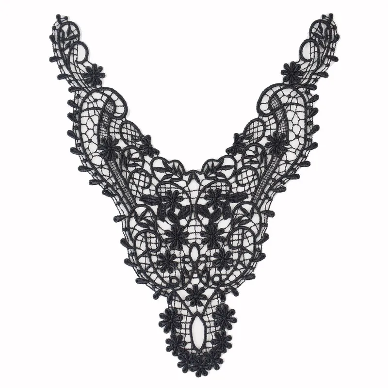 Черное кружевное платье аппликация блузка шитье отделка сделай сам на декольте