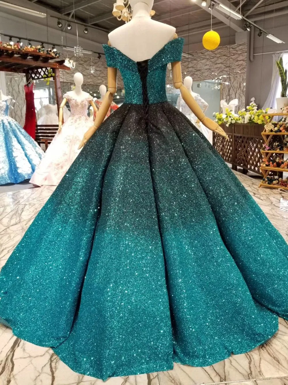 CloverBridal Пышное Бальное платье юбка длиной до пола с открытыми плечами бирюзовое черное двухтонное блестящее свадебное платье новейшее
