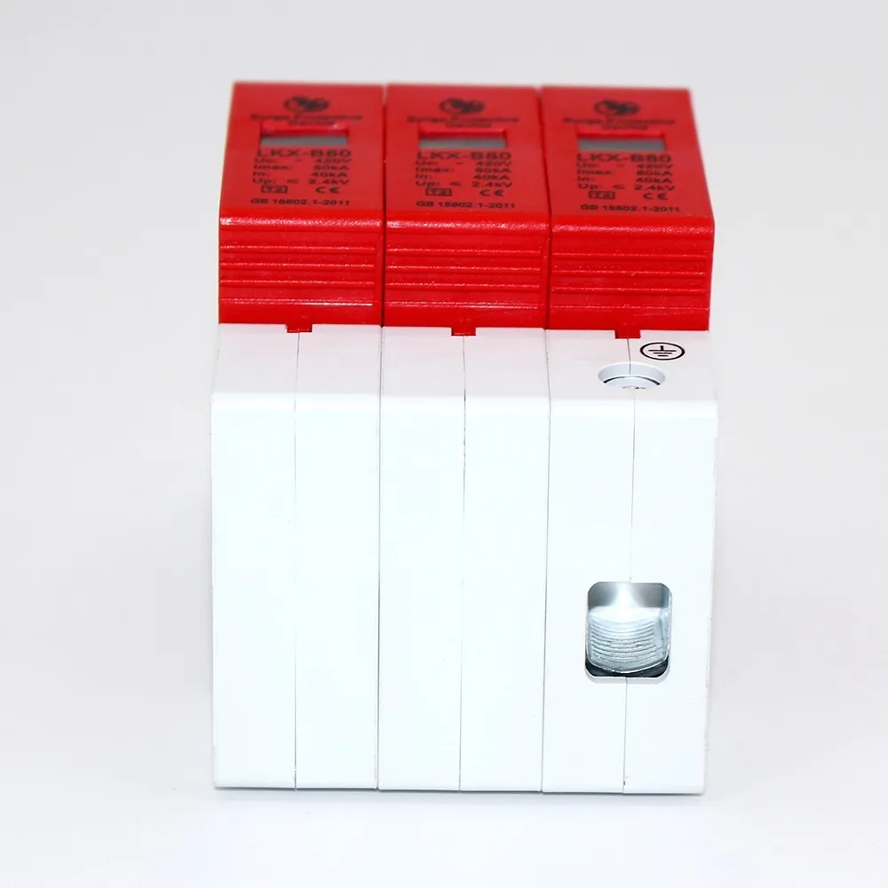 B80-3P 40KA~80KA ~385V AC 2P+N SPD House Surge Protector Protective Low-voltage Arrester Device Lightning protection | Обустройство