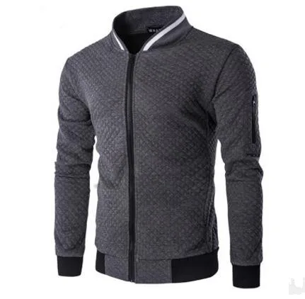 dark grey Брендовая одежда мужской Повседневное куртка на молнии Стенд воротник весенние и осенние мужские 3D плед хит Цвет человек пальто Sudaderas Hombre J2513 - Цвет: dark grey
