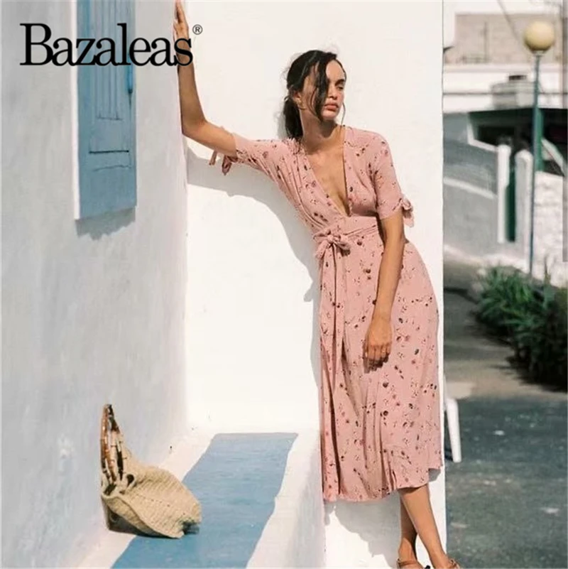 Женское платье с разрезом v-образным вырезом и цветочным принтом | Женская одежда