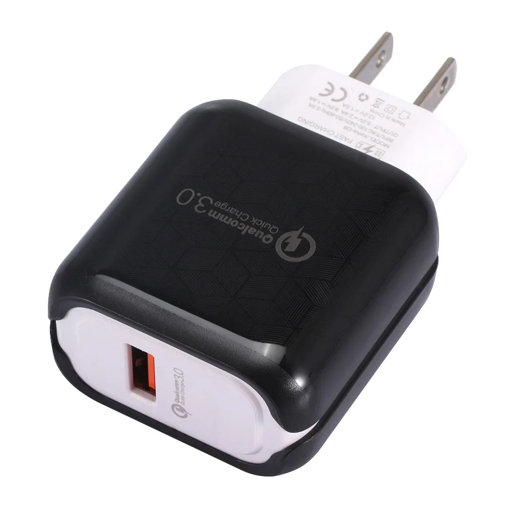 US Black QC3.0 2.4A aвтомобильное зарядное устройство с одним USB Смарт AC дорожное сетевое Зарядное устройство быстрой Зарядное устройство 5V Мощность адаптер быстрой зарядки - Тип штекера: US Black