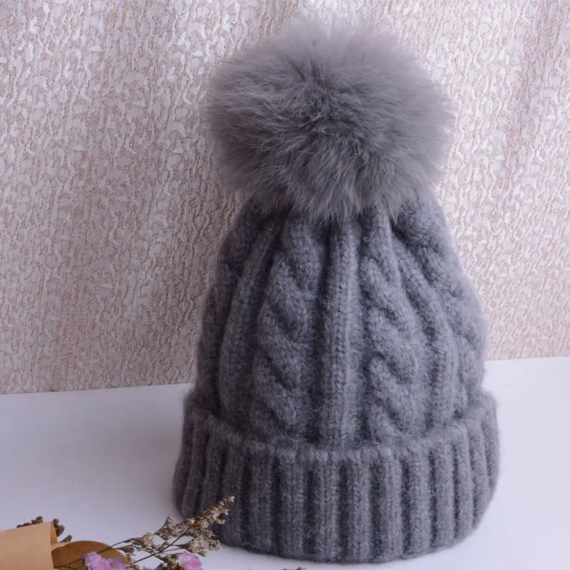 winter hat female winter cap hat with pompon knitted caps women beanie female hats for women pom pom hat - Цвет: dark grey