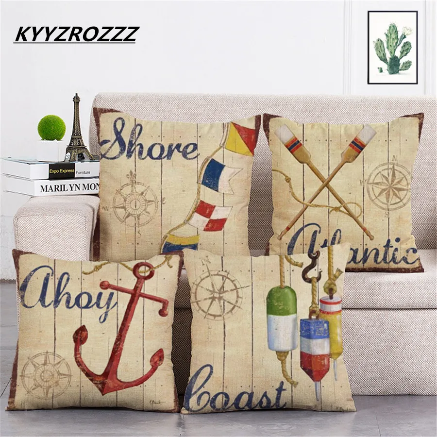Море Voyager с рисунком парохода наволочка якорем для подушек декоративные льняные