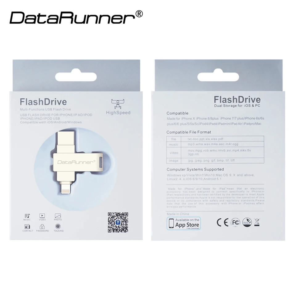 DataRunner OTG USB флэш накопитель Вращающаяся ручка для iPhone/планшетных ПК 8 ГБ 16 32 64 Гб 128