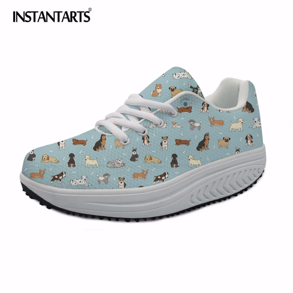 

INSTANTARTS Puppy Doodles Printed Women's Sneakers Lightweight Mesh Platform Shoes for Girls Casual Slimming Swing Shoes Zapatos