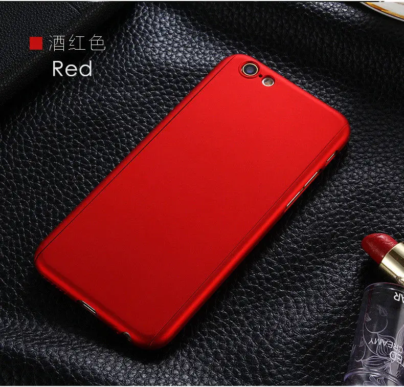 MaxGear 360 Degree Full Cover Red Case For iPhone 6 6s 7 Plus 5S 5 SE With Tempered Glass Phone Capa Coque |