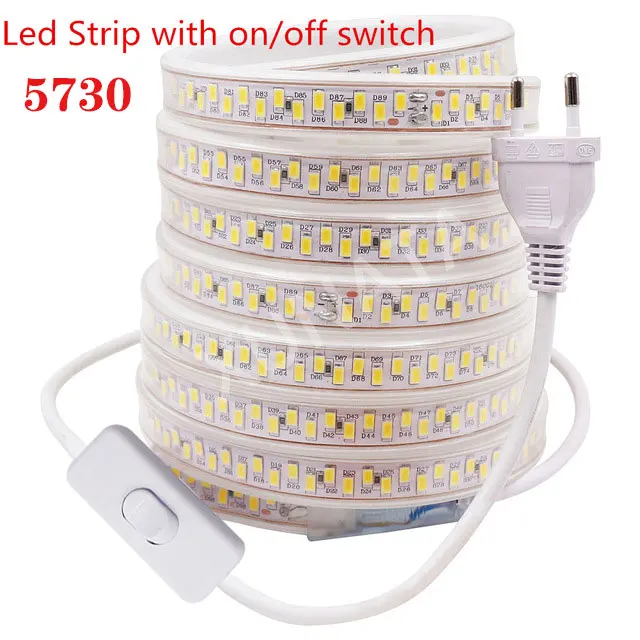 with Switch AC220V светодиодный светильник SMD 5630 5730 Светодиодная лента Гибкая Водонепроницаемая светодиодная лента 180 светодиодный светильник s/m+ ЕС диммер/переключатель/вилка - Испускаемый цвет: with Switch