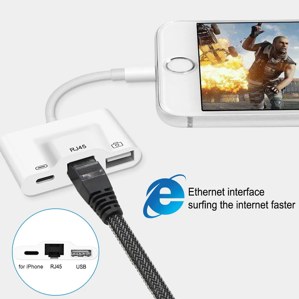 RJ45 Ethernet LAN проводной сетевой адаптер компактный для iPhone Ethernet адаптер для кабель для IPad зарядное устройство Многофункциональный USB порт 3 в 1