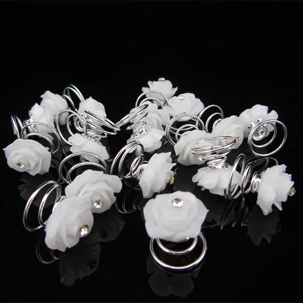 

60 Pcs Bridal Wedding Prom Crystal Rhinestone White Flower Hair Pins Twister