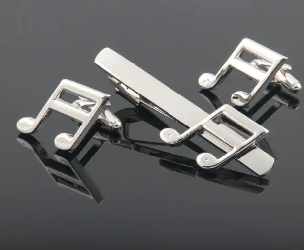 10 компл./лот музыкальная нота/Символ Запонки + зажим для галстука/булавки Наборы