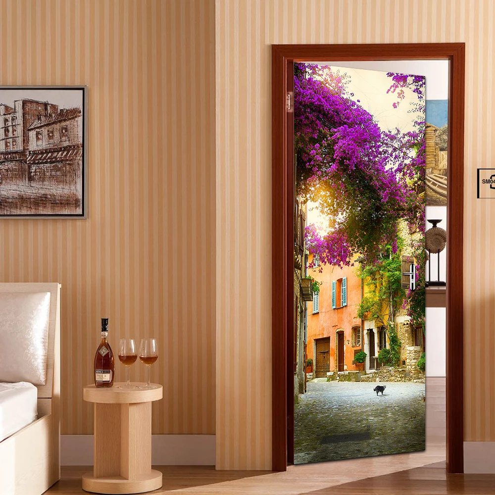 Европейский стиль 3D дверная палка обои французский город Наклейка Искусство