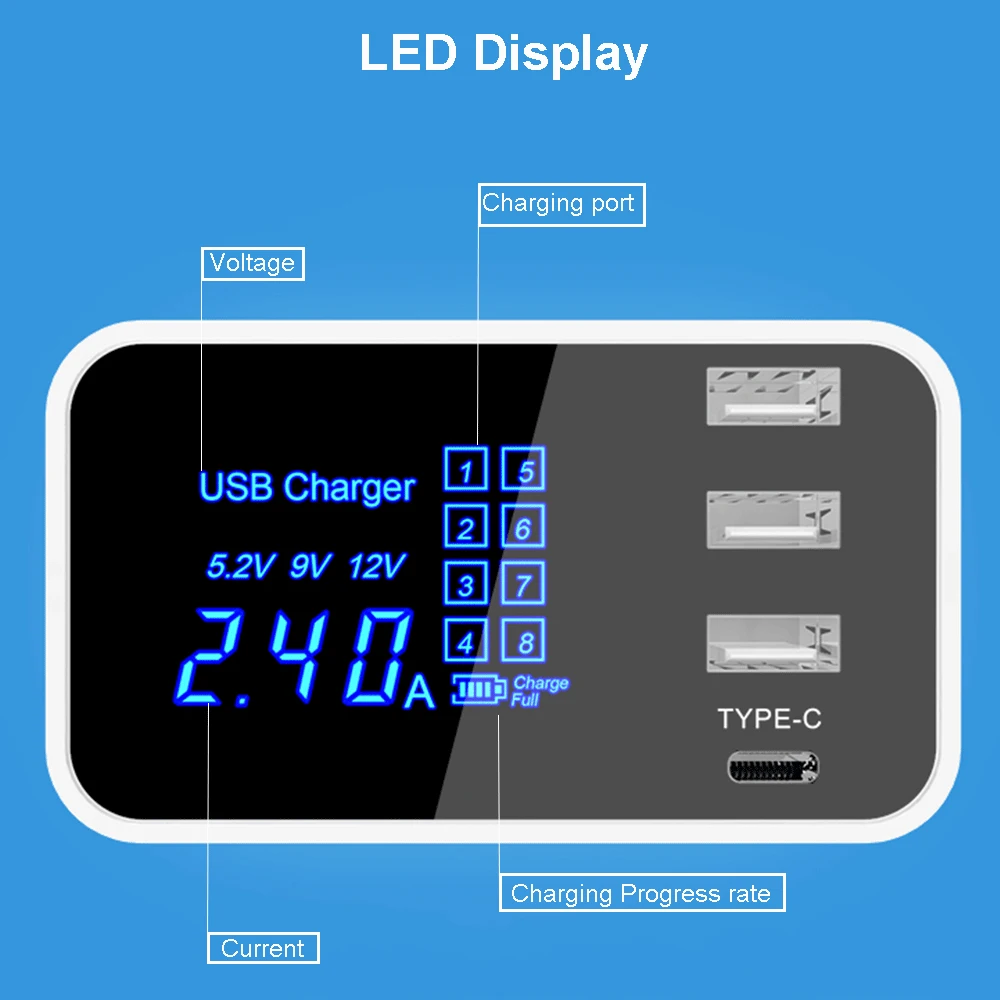Интеллектуальное зарядное устройство USB C с 4 портами Type быстрая зарядная станция