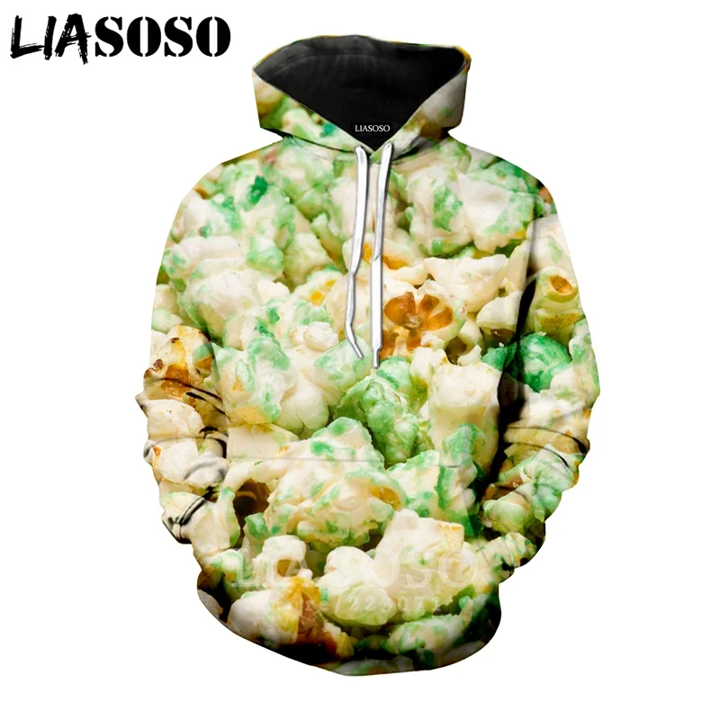 LIASOSO/Осенняя Новая модная Мужская и Женская толстовка с 3D принтом еда попкорн