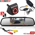 Автомобильный парковочный монитор Koorinwoo, металлический монитор с функцией ночного видения и 8 подсветкой, камера заднего вида с монитором 4,3