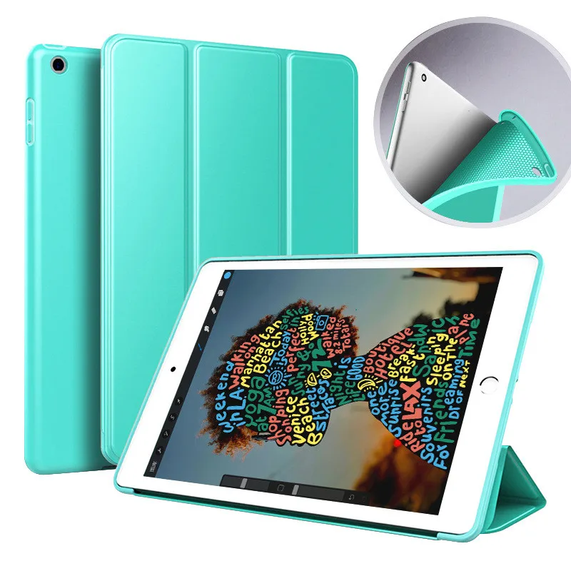 Mint Green Чехол для iPad Air2 модель A1566 A1567 Мягкая силиконовая Нижняя задняя крышка из искусственной кожи чехол с тройной подставкой Авто Режим сна/Пробуждение Смарт-Чехол - Цвет: Mint Green