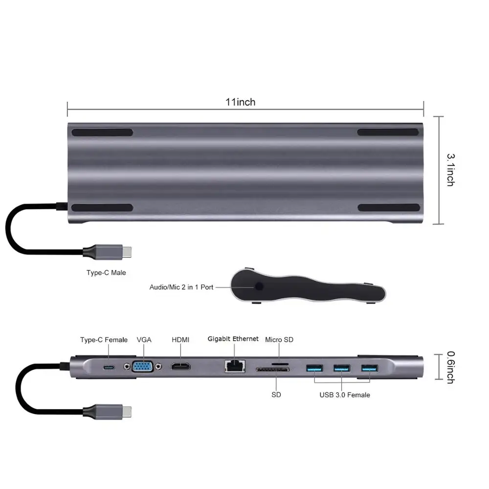 Тип c док-станция алюминий 11 в 1 к HDMI кард-ридер RJ45 PD для зарядного устройства Аудио