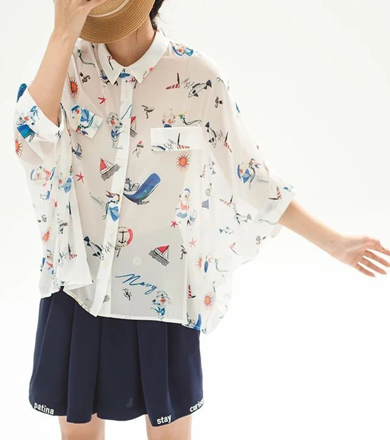 VOGUE! N Новая женская рубашка с рукавом летучая мышь и отворотом шифоновая