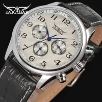 jargar new men automatic fashion dress wristwatch silver color with black leather band jag6458m3s1