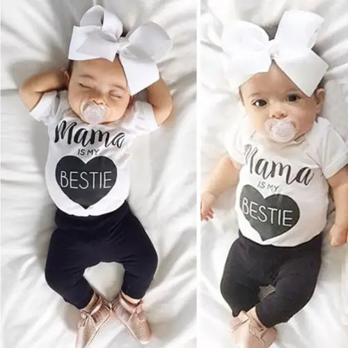 0-24M Baby Infant Toddle Boys Girls Clothes Summer Short Sleeve Mama T-Shirt Top + Pant 2pcs Outfit Bebes Clothing Set | Детская одежда