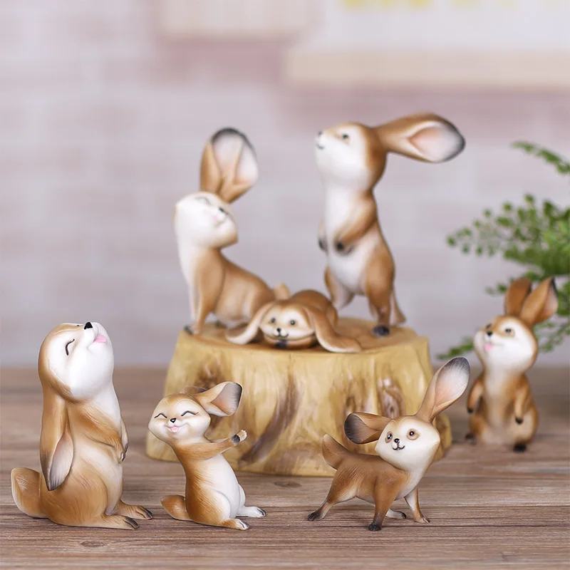 Set of 7 Decorative Resin Bunny Rabbits Figurines Desktop Animal Ornaments Miniatures Home Decoration for Gifts | Дом и сад
