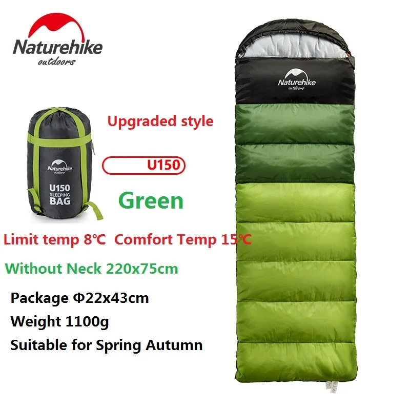 Naturehike спальный мешок для путешествий на весну, осень, зиму, теплый, портативный, для кемпинга, для взрослых, внутренний, полдень, спальный мешок - Цвет: U150 Green Upgraded