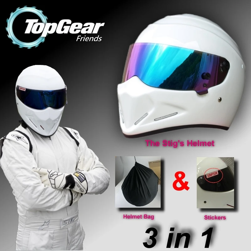 Для TopGear шлем Стига Casco De/сумка + наклейка &quotSIMPSON&quot для подарков/белый Мото с