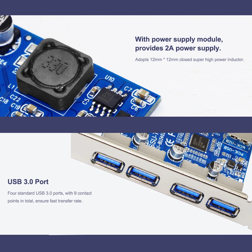 

Four Ports USB 3.0 Super Fast 5Gbps PCI-E Expansion Card PCI Express Adapter Converter Card Power Supply Module