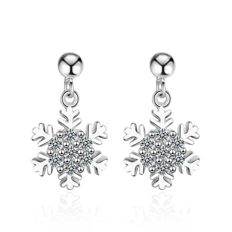 

New Arrival 925 Sterling Silver Fashion Snowflake Crystal Ladies`stud Earrings for women Jewelry Gift Anti Allergy Drop Shipping