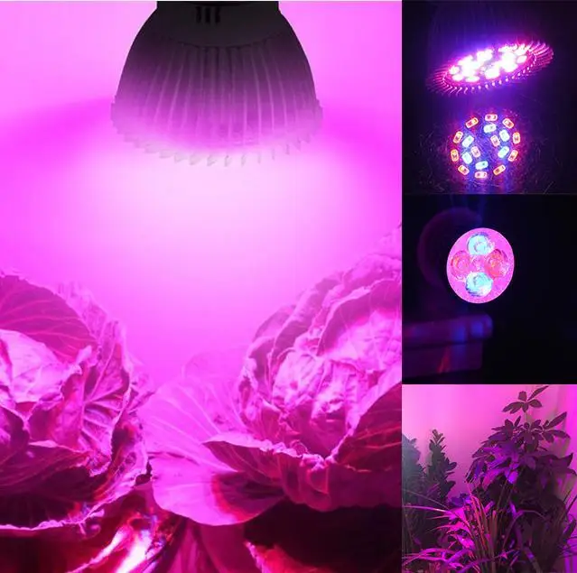 Светодиодная лампа для роста растений E27 18 бусин 8 Вт освещение семян гидропоники