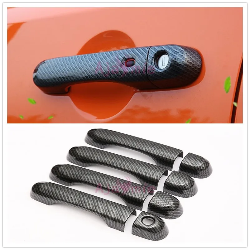 Carbon Fiber Color Door handle Cover Overlay Panel With Smart hole Car Styling 2015 2016 2017 2018 For Jeep Renegade Accessories