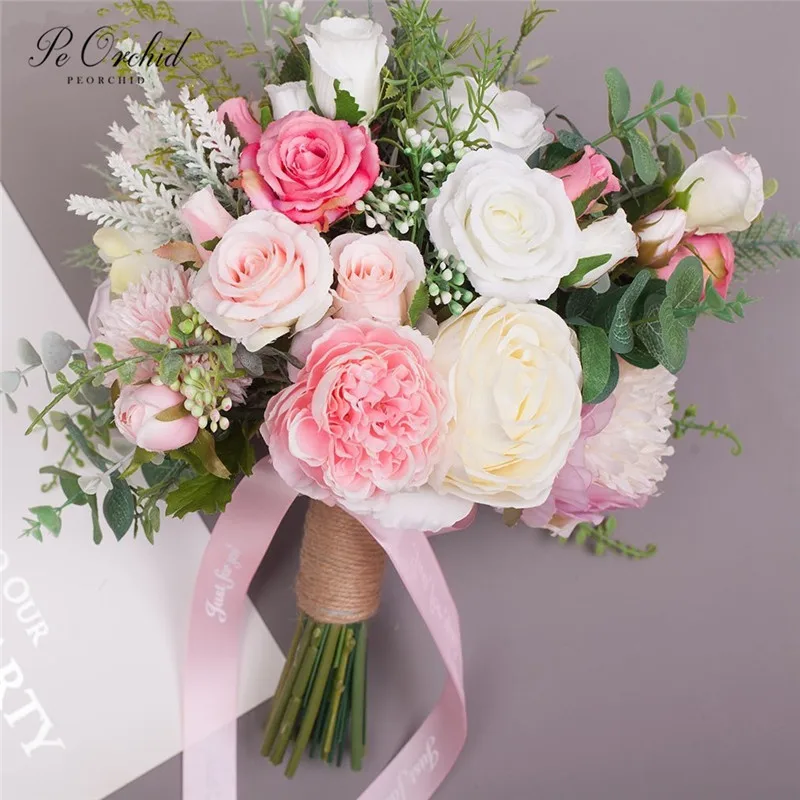 PEORCHID 2019 розовый букет невесты для свадьбы имитация розы свадебный ручной Букет