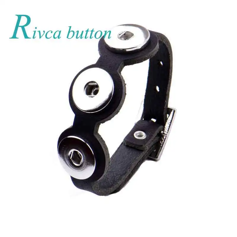 Черно-коричневый браслет Rivca из натуральной кожи Подходит для 18 мм кнопки