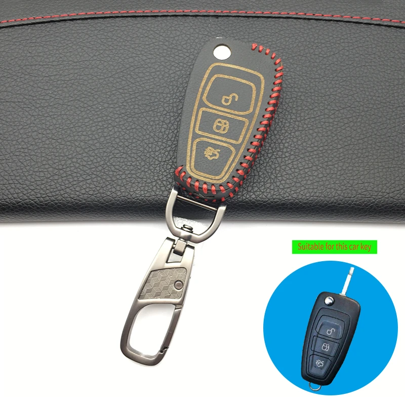 Кожаный чехол книжка с 3 кнопками для Ford Fiesta Focus Mondeo Kuga ECO Sport Remote|Футляр