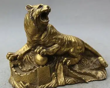 11' Китайский Зодиак из латуни год Тигра свирепый шар Великая стена скульптура