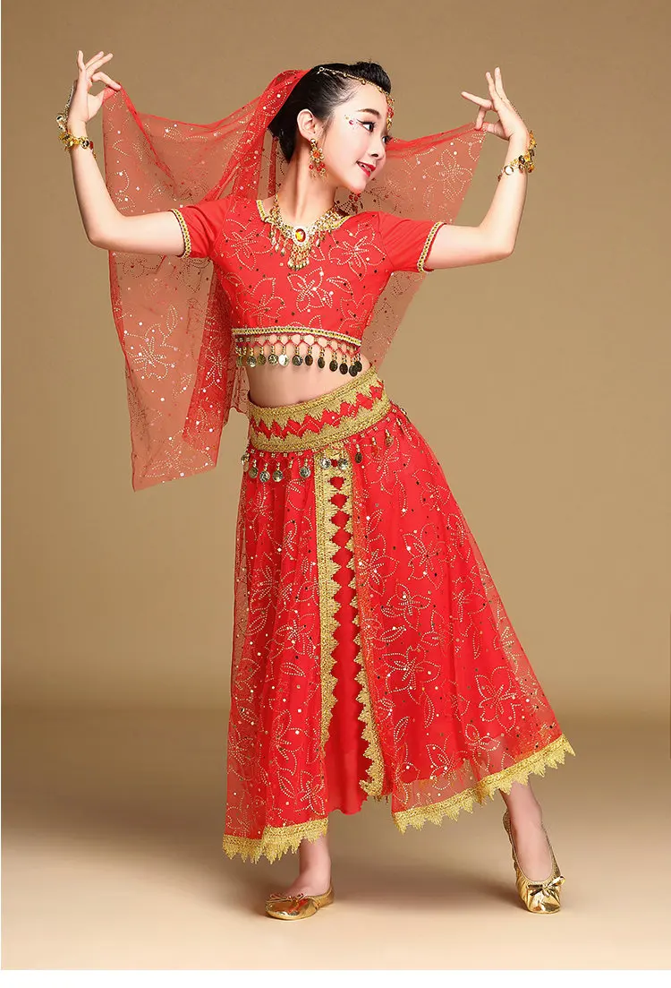 Детский набор костюма для танца живота костюм индийских танцев платье Болливуда