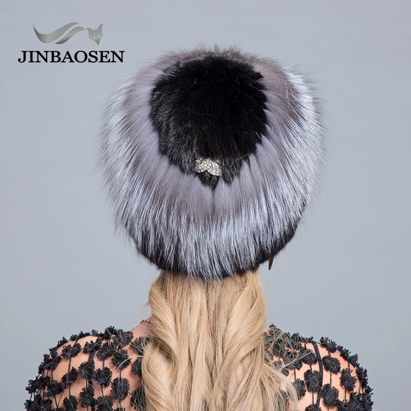 JINBAOSEN, горячая Распродажа, русская меховая шапка, выдра с лисой, комбинированная с мехом, модная шапка, вязаная шерстяная подкладка, зимняя женская меховая Лыжная шапка
