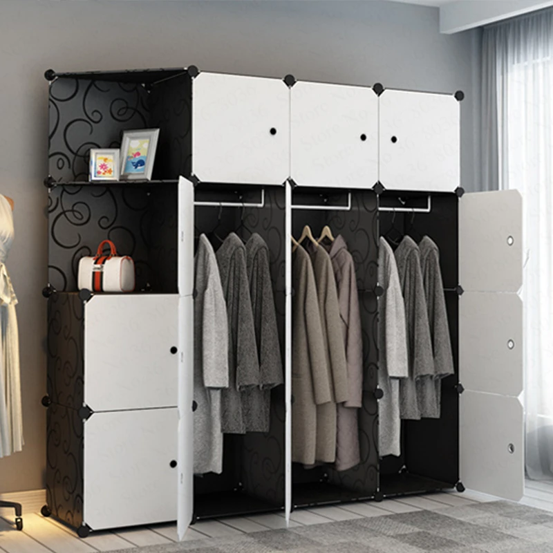 

Wardrobe Simple Modern Economic Plastic Wardrobe Bedroom Double Folding Locker Simple Steel Frame Hanging Wardrobe
