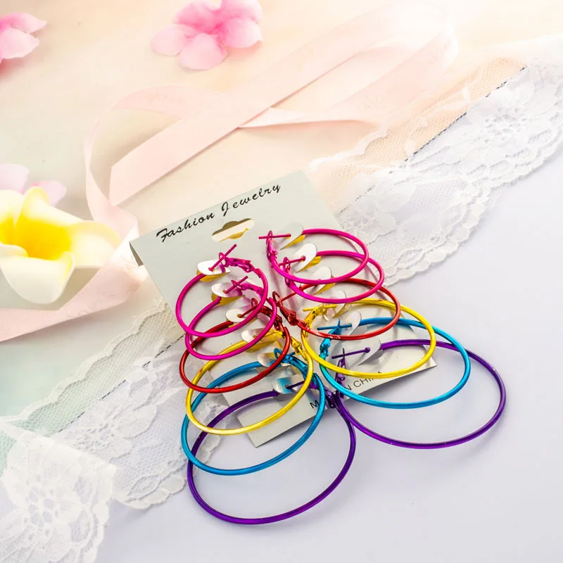 Любовь судьба Мода 6 пар/компл. красочные серьги обруча Маленький Большой Круг