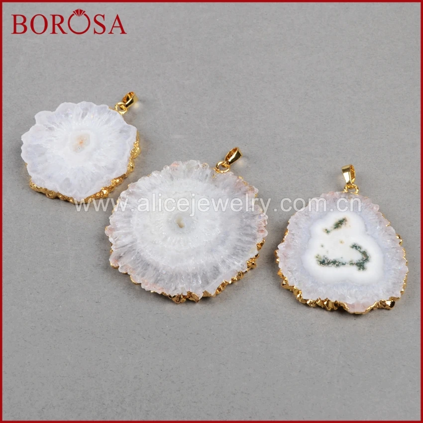 BOROSA натуральный Солнечный кварцевый соединитель золотой цвет цветок белый кулон