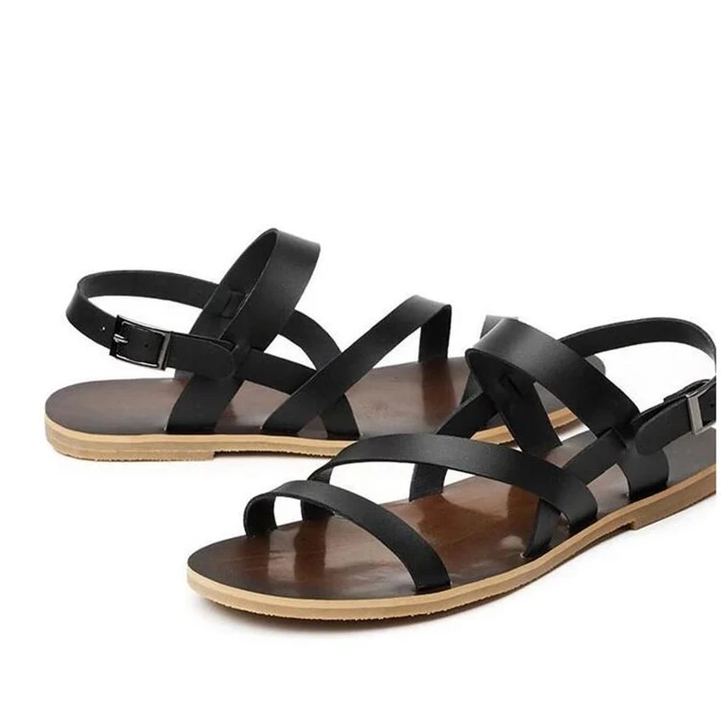 Натуральная кожа мужские с перекрестной шнуровкой сандалии Летняя Пляжная