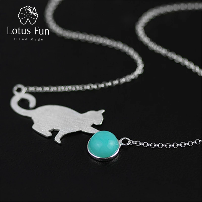 Lotus Fun реальные 925 серебро Амазонит натуральный ручной работы Fine Jewelry играя Cat