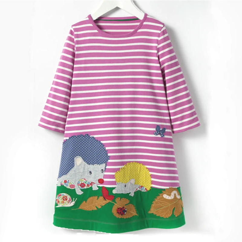 Хлопковые платья с вышивкой в виде животных для маленьких девочек полоску одежда